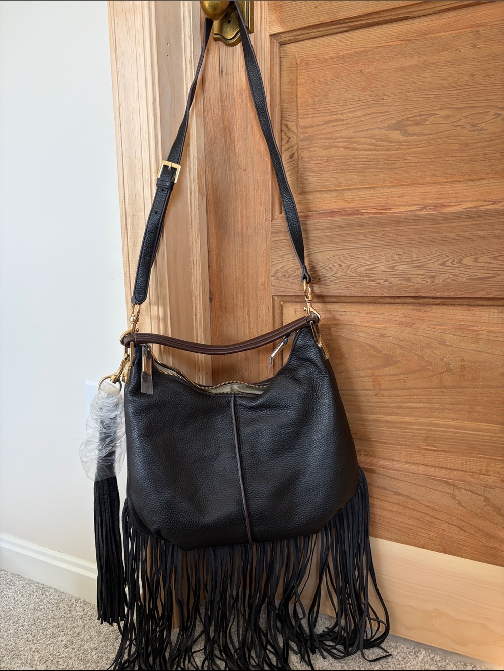 G.I.L.I. Black Leather Fringe Hobo Crossbody Bag | NWOT